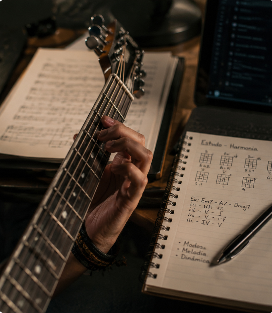Guitarra, close de instrumento musical